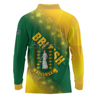 British Virgin Islands Long Sleeve Polo Shirt Coat Of Arms Plumeria Gradient Art