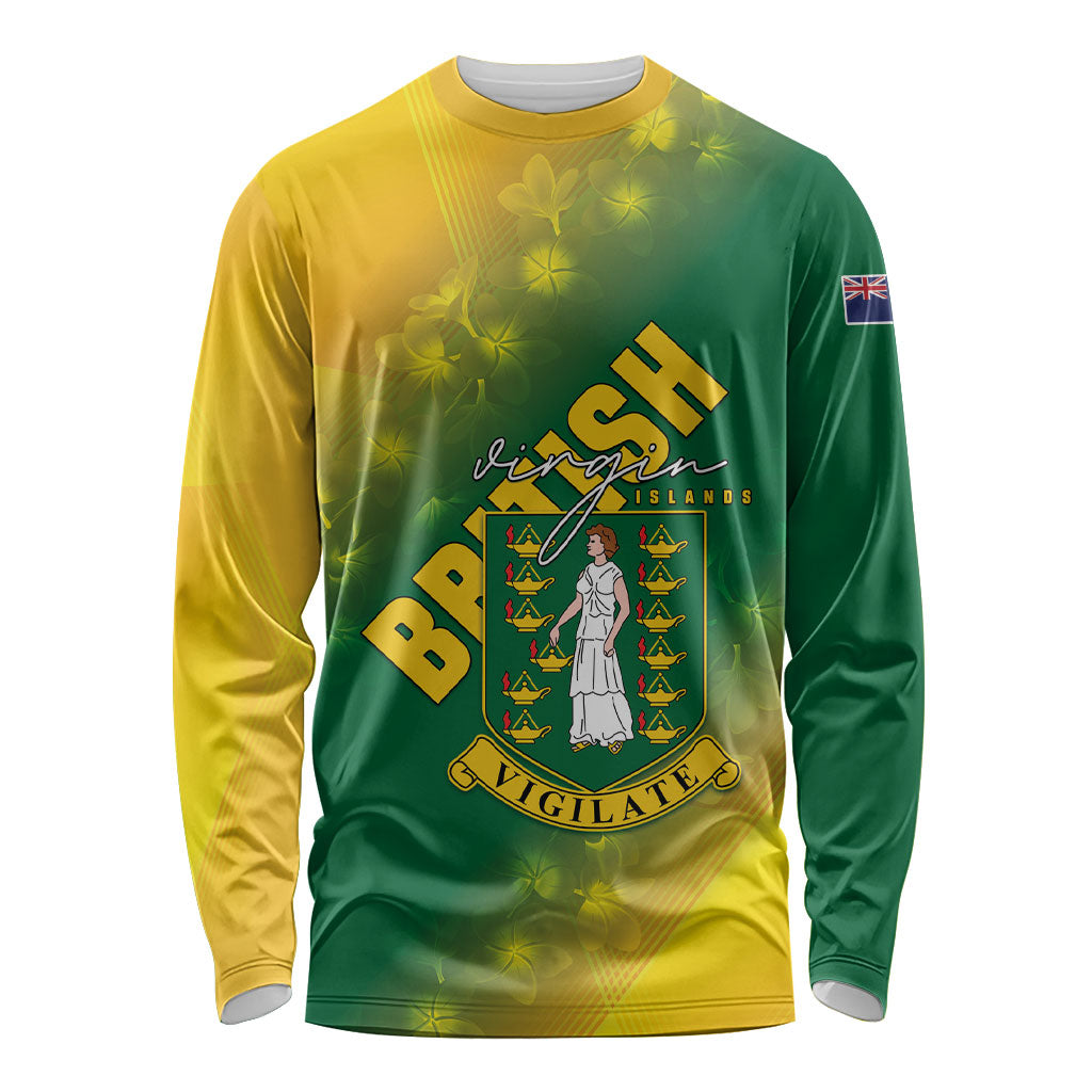 British Virgin Islands Long Sleeve Shirt Coat Of Arms Plumeria Gradient Art