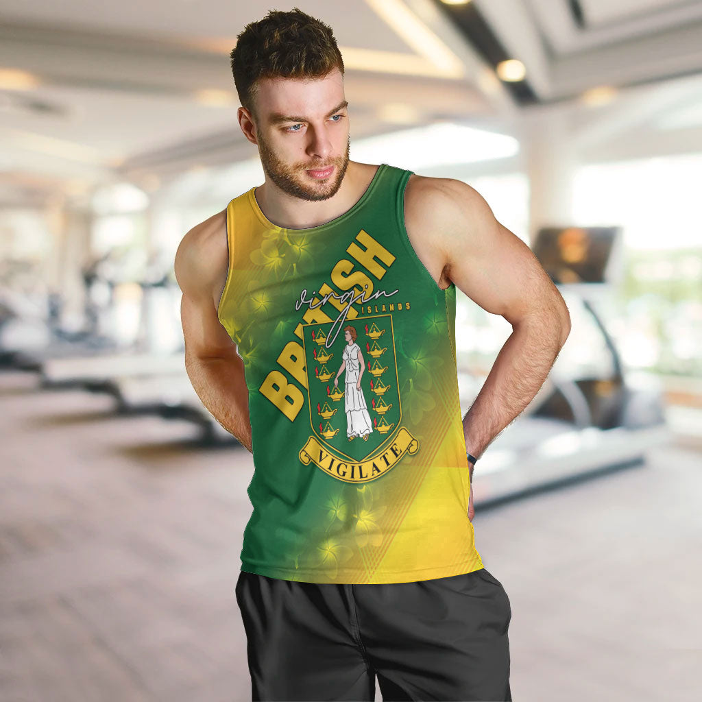 British Virgin Islands Men Tank Top Coat Of Arms Plumeria Gradient Art