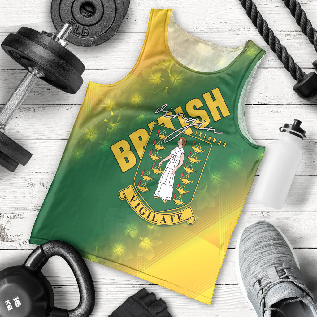 British Virgin Islands Men Tank Top Coat Of Arms Plumeria Gradient Art