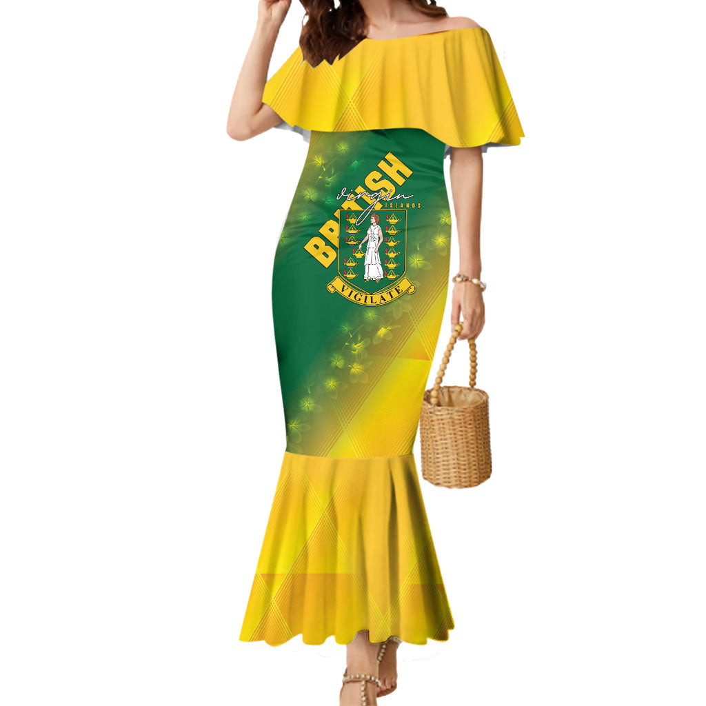 British Virgin Islands Mermaid Dress Coat Of Arms Plumeria Gradient Art