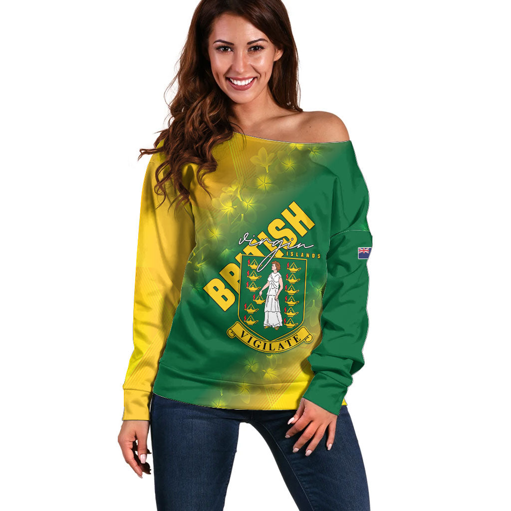 British Virgin Islands Off Shoulder Sweater Coat Of Arms Plumeria Gradient Art