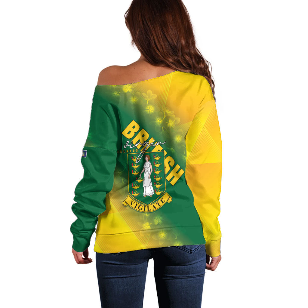 British Virgin Islands Off Shoulder Sweater Coat Of Arms Plumeria Gradient Art
