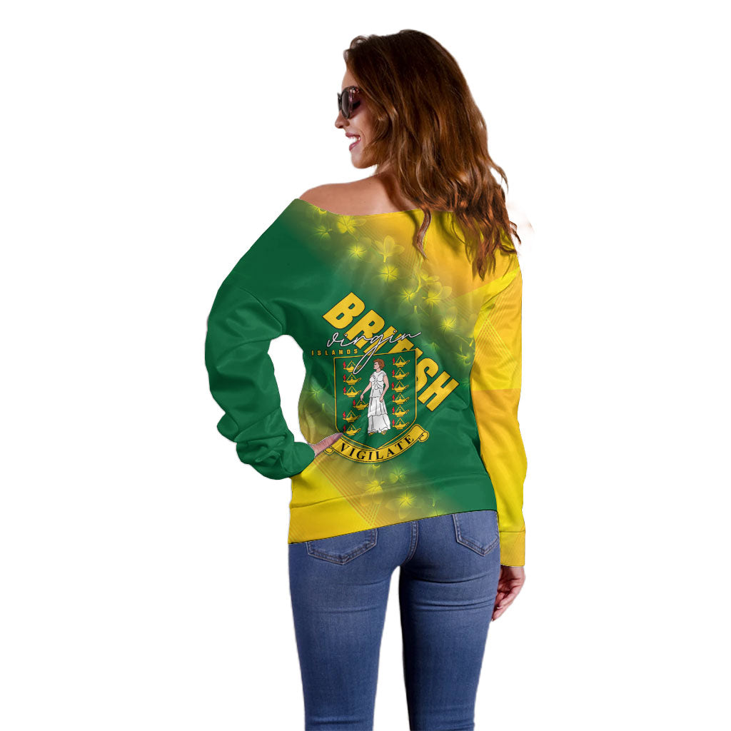 British Virgin Islands Off Shoulder Sweater Coat Of Arms Plumeria Gradient Art