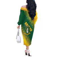 British Virgin Islands Off The Shoulder Long Sleeve Dress Coat Of Arms Plumeria Gradient Art