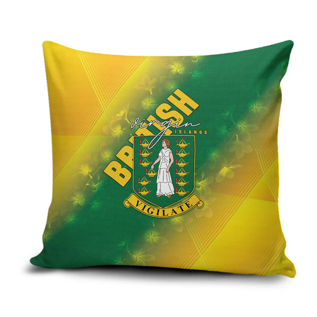 British Virgin Islands Pillow Cover Coat Of Arms Plumeria Gradient Art
