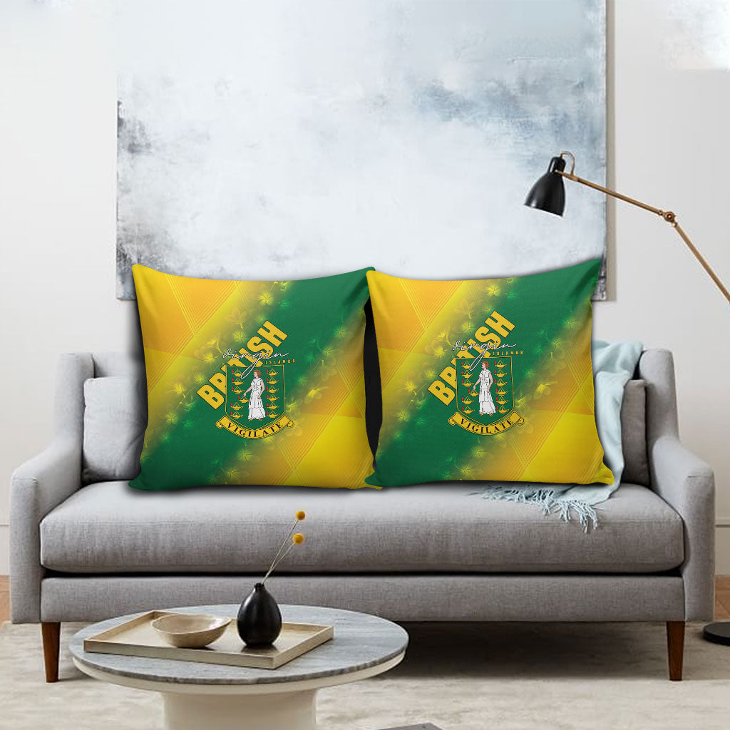 British Virgin Islands Pillow Cover Coat Of Arms Plumeria Gradient Art
