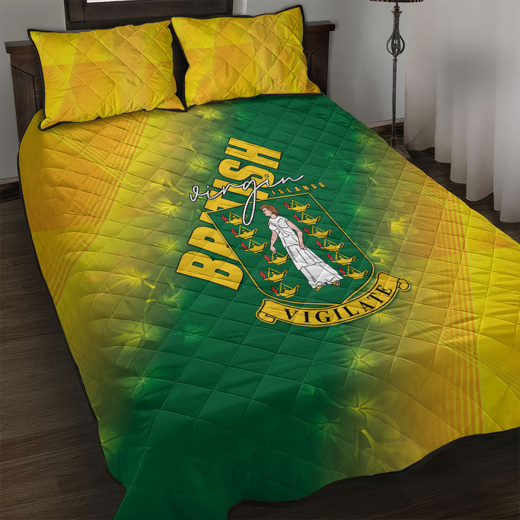 British Virgin Islands Quilt Bed Set Coat Of Arms Plumeria Gradient Art