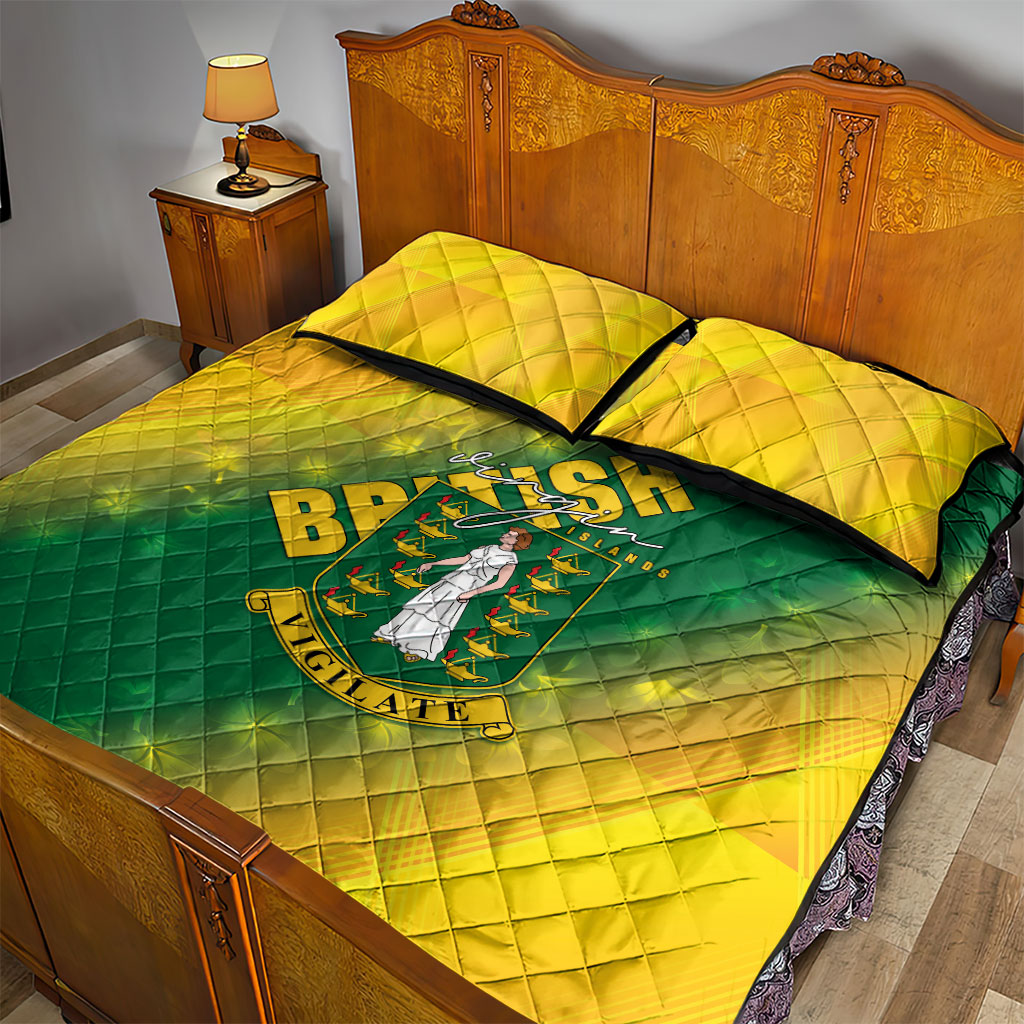 British Virgin Islands Quilt Bed Set Coat Of Arms Plumeria Gradient Art