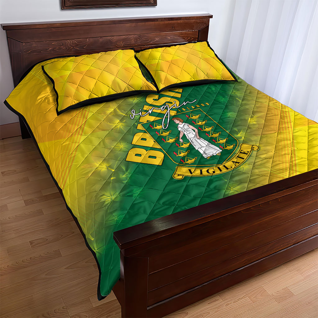 British Virgin Islands Quilt Bed Set Coat Of Arms Plumeria Gradient Art