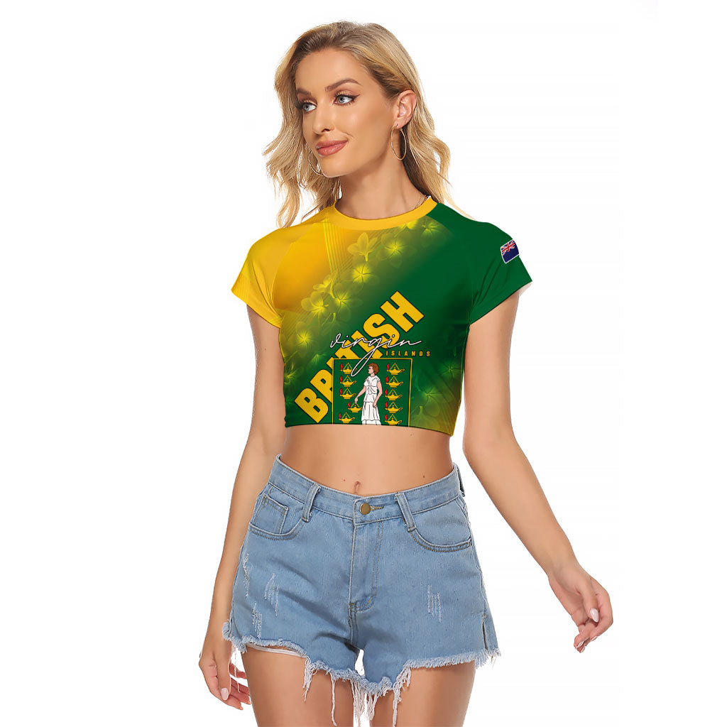 British Virgin Islands Raglan Cropped T Shirt Coat Of Arms Plumeria Gradient Art