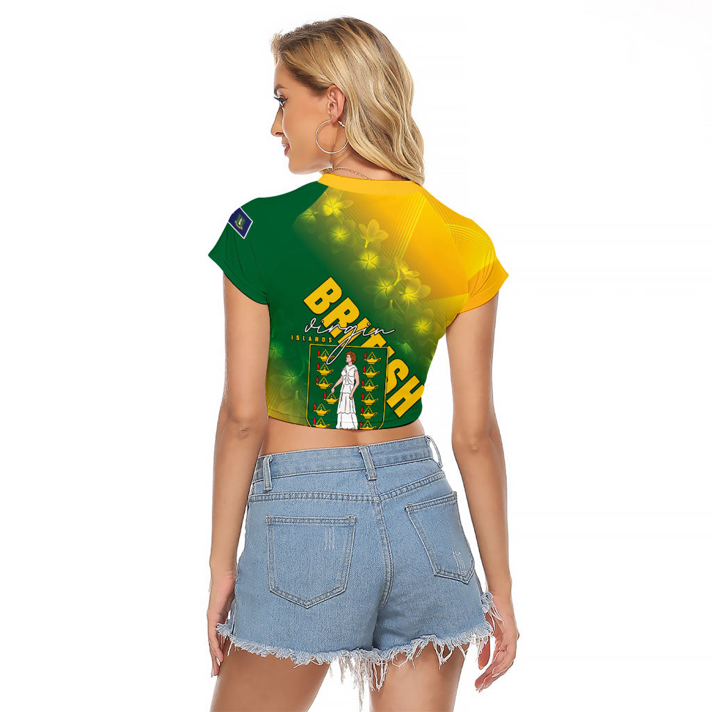 British Virgin Islands Raglan Cropped T Shirt Coat Of Arms Plumeria Gradient Art