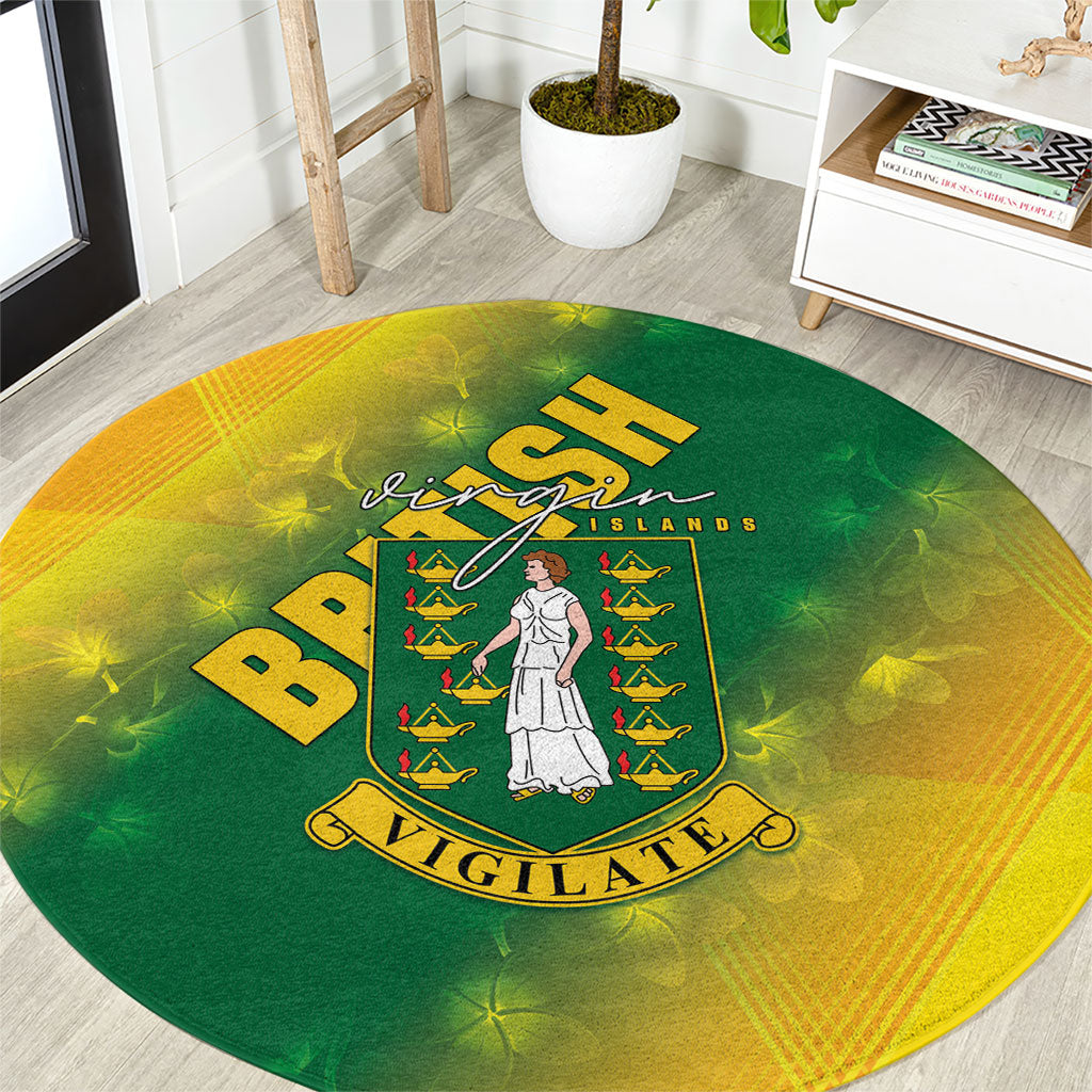 British Virgin Islands Round Carpet Coat Of Arms Plumeria Gradient Art