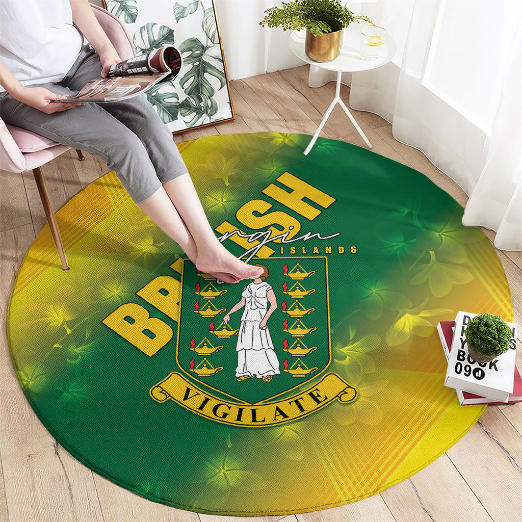 British Virgin Islands Round Carpet Coat Of Arms Plumeria Gradient Art