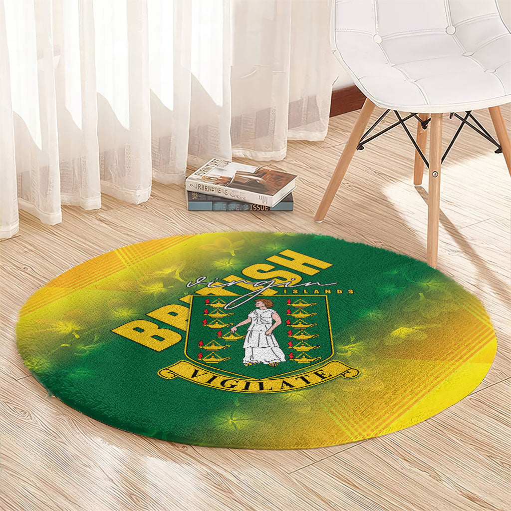 British Virgin Islands Round Carpet Coat Of Arms Plumeria Gradient Art