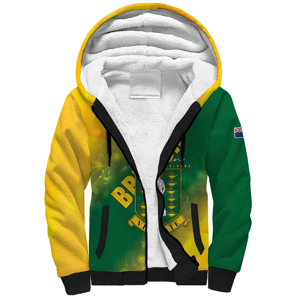 British Virgin Islands Sherpa Hoodie Coat Of Arms Plumeria Gradient Art