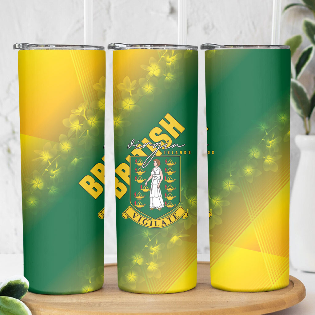 British Virgin Islands Skinny Tumbler Coat Of Arms Plumeria Gradient Art