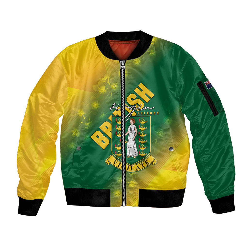 British Virgin Islands Sleeve Zip Bomber Jacket Coat Of Arms Plumeria Gradient Art