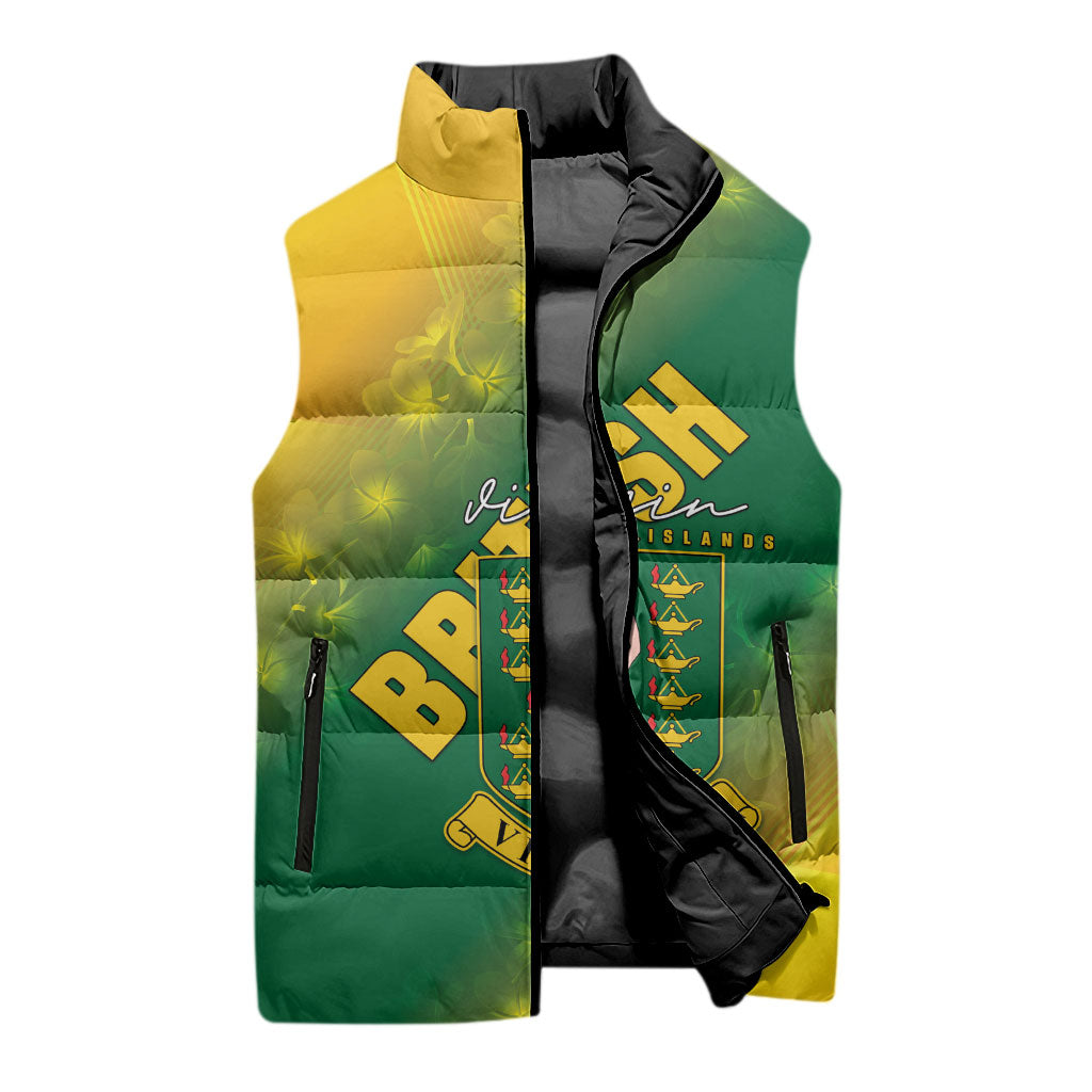 British Virgin Islands Sleeveless Puffer Jacket Coat Of Arms Plumeria Gradient Art