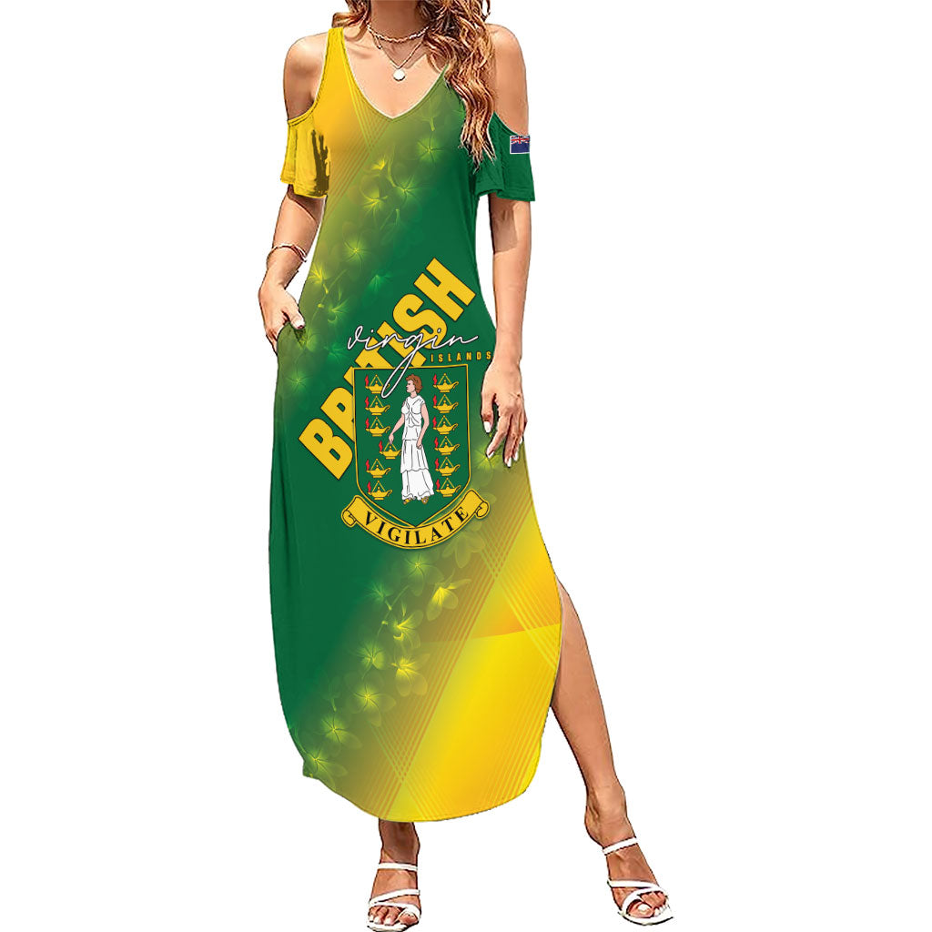 British Virgin Islands Summer Maxi Dress Coat Of Arms Plumeria Gradient Art