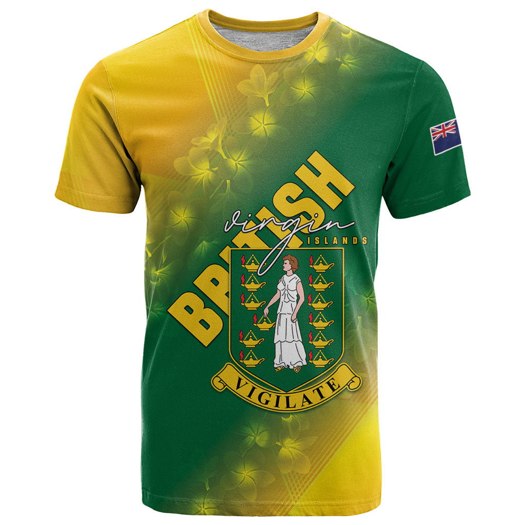 British Virgin Islands T Shirt Coat Of Arms Plumeria Gradient Art
