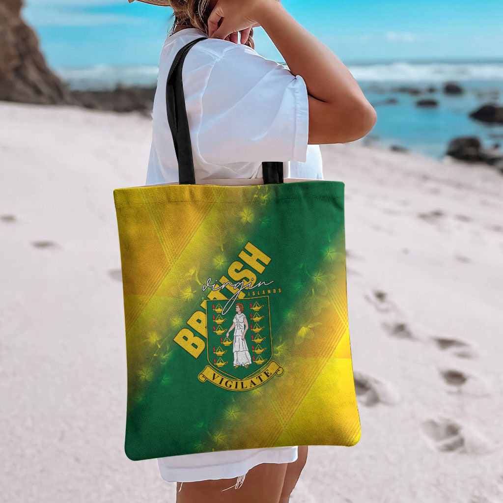 British Virgin Islands Tote Bag Coat Of Arms Plumeria Gradient Art