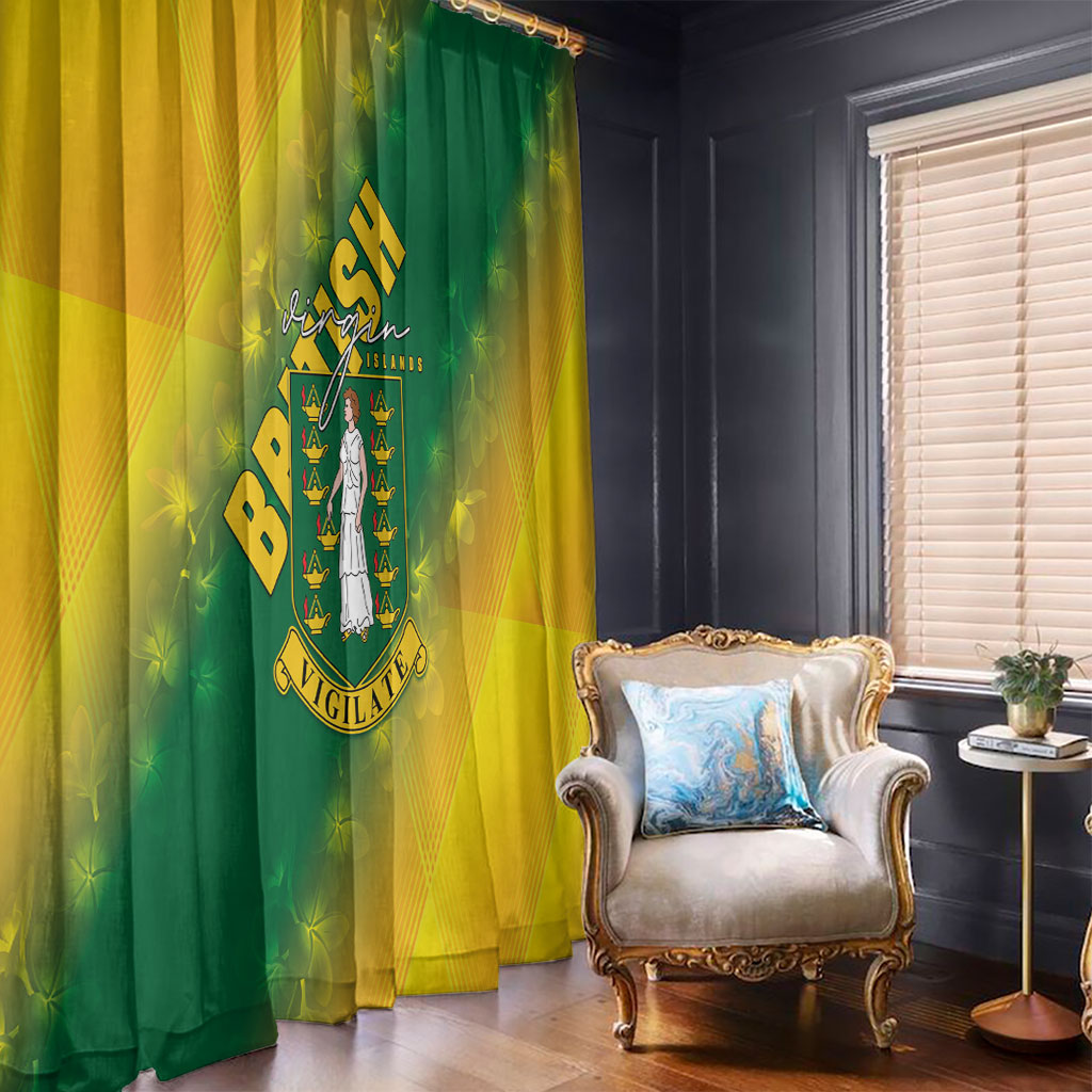British Virgin Islands Window Curtain Coat Of Arms Plumeria Gradient Art