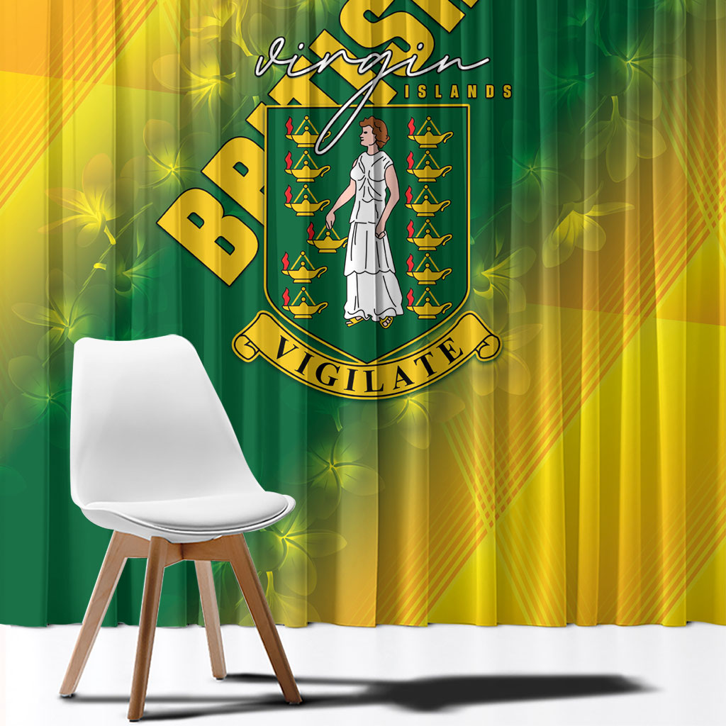 British Virgin Islands Window Curtain Coat Of Arms Plumeria Gradient Art