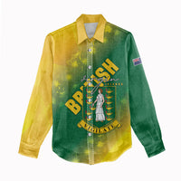 British Virgin Islands Women Casual Shirt Coat Of Arms Plumeria Gradient Art