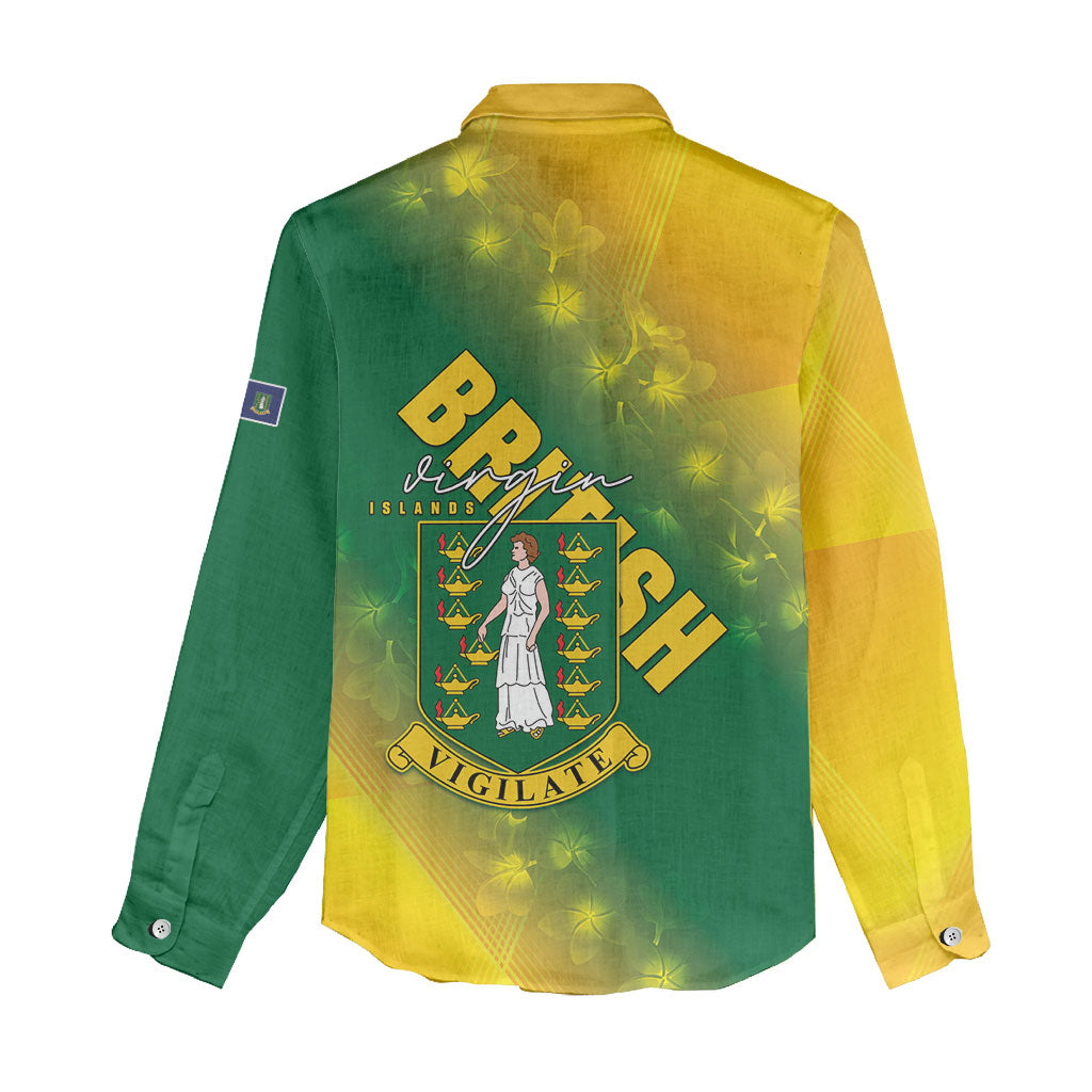 British Virgin Islands Women Casual Shirt Coat Of Arms Plumeria Gradient Art