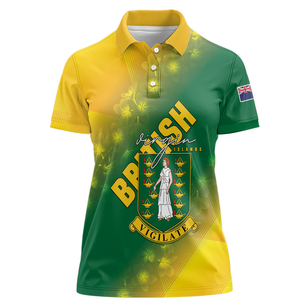 British Virgin Islands Women Polo Shirt Coat Of Arms Plumeria Gradient Art