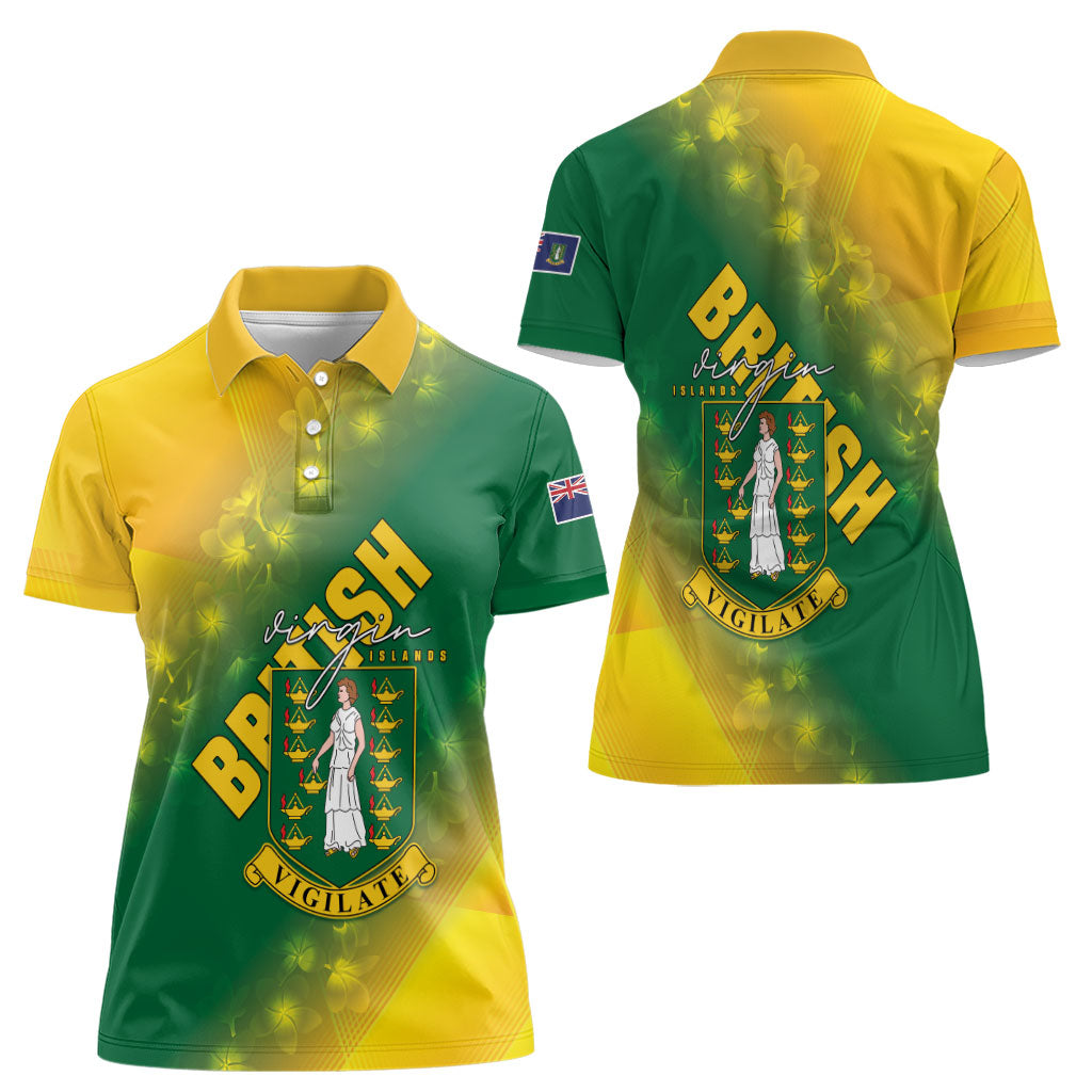 British Virgin Islands Women Polo Shirt Coat Of Arms Plumeria Gradient Art