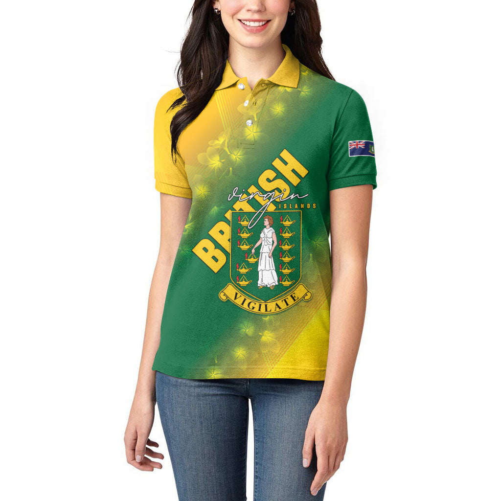 British Virgin Islands Women Polo Shirt Coat Of Arms Plumeria Gradient Art