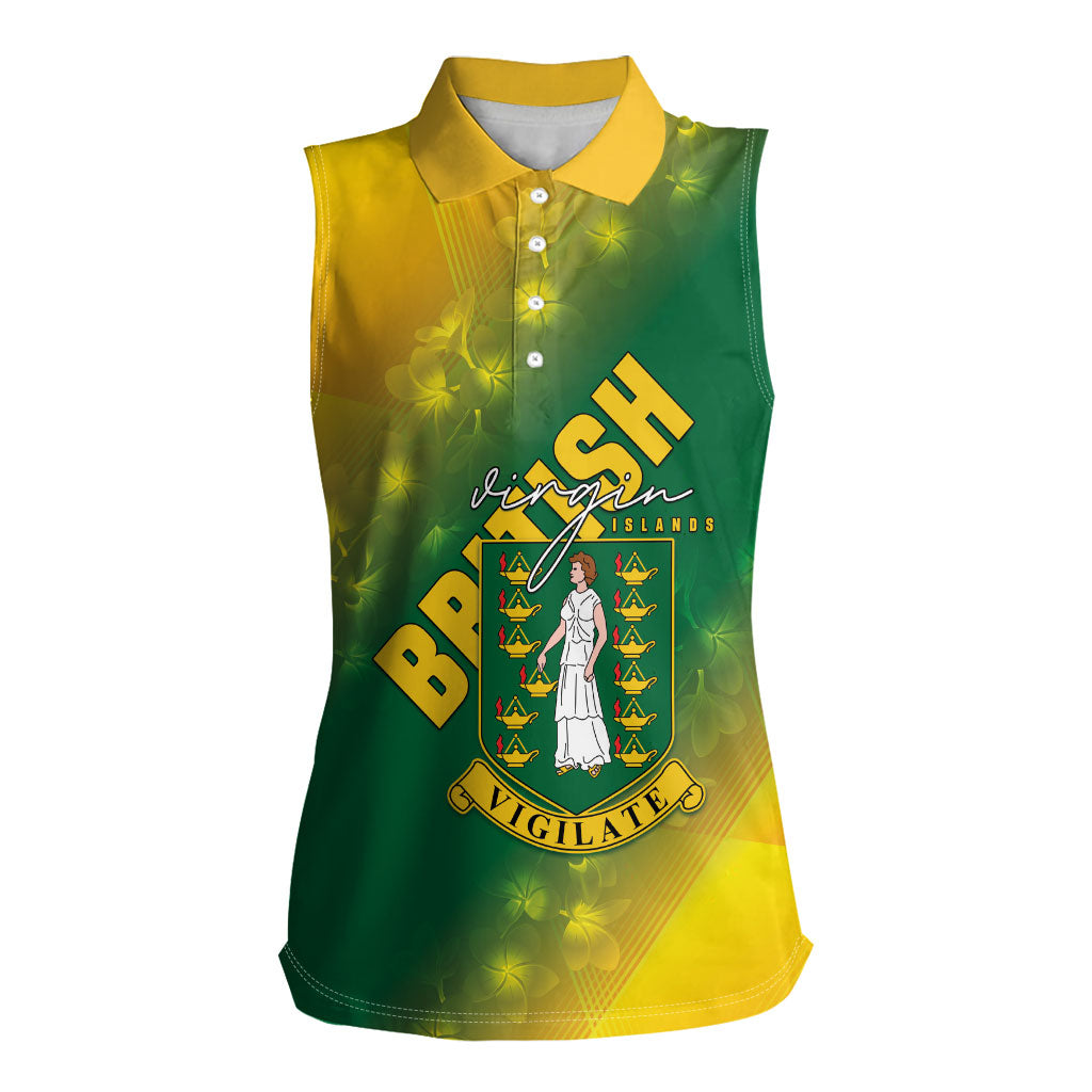 British Virgin Islands Women Sleeveless Polo Shirt Coat Of Arms Plumeria Gradient Art