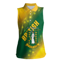 British Virgin Islands Women Sleeveless Polo Shirt Coat Of Arms Plumeria Gradient Art
