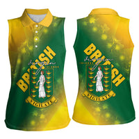 British Virgin Islands Women Sleeveless Polo Shirt Coat Of Arms Plumeria Gradient Art