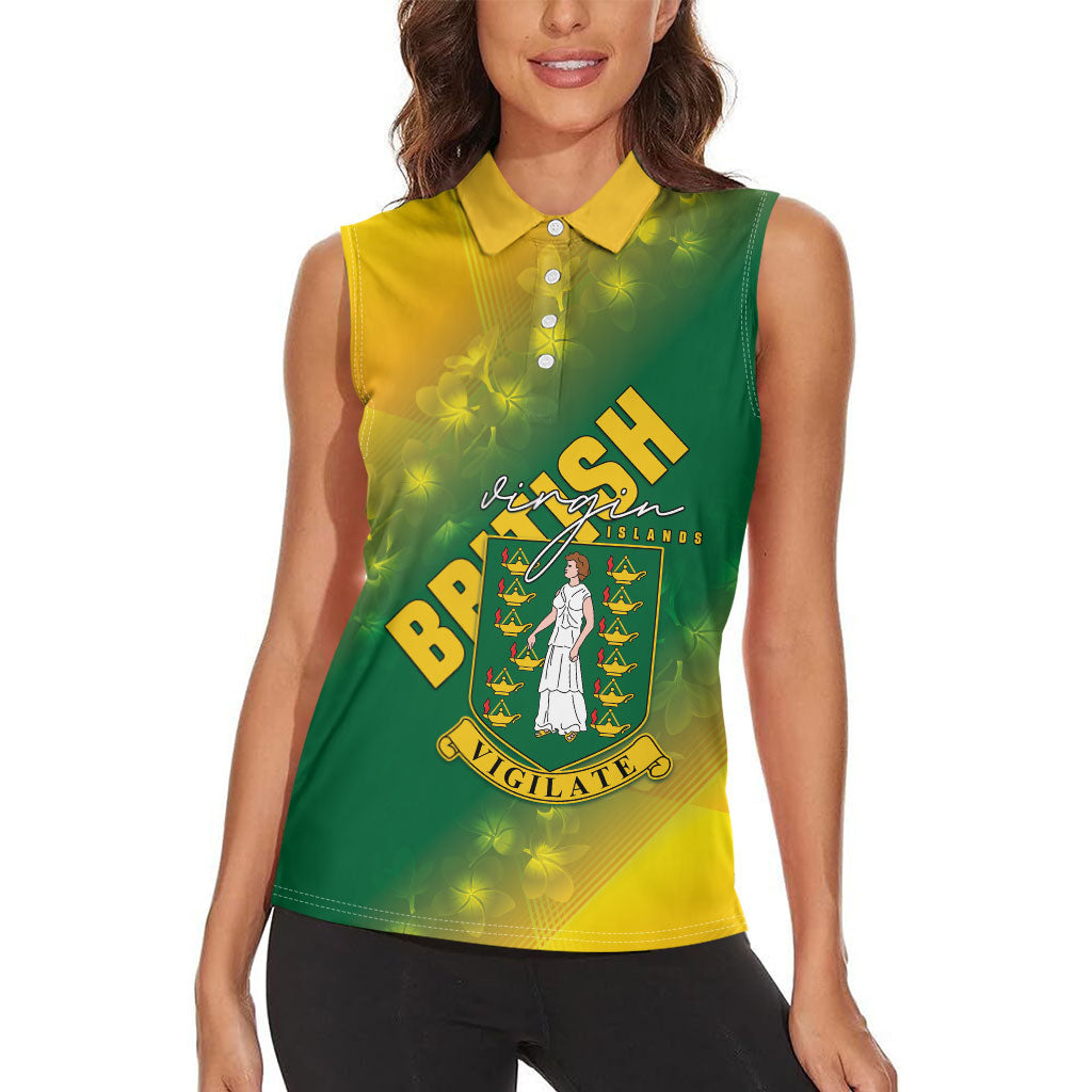 British Virgin Islands Women Sleeveless Polo Shirt Coat Of Arms Plumeria Gradient Art