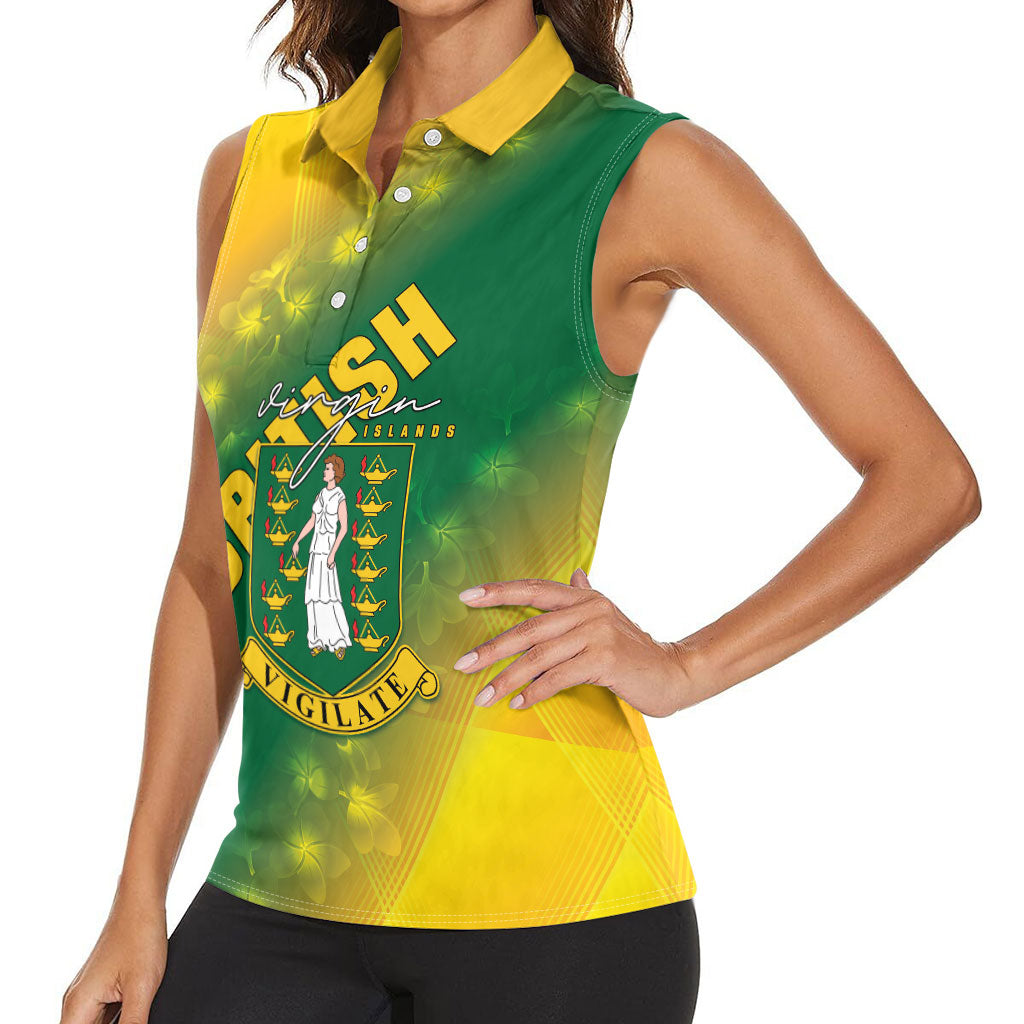 British Virgin Islands Women Sleeveless Polo Shirt Coat Of Arms Plumeria Gradient Art