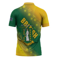 British Virgin Islands Zipper Polo Shirt Coat Of Arms Plumeria Gradient Art