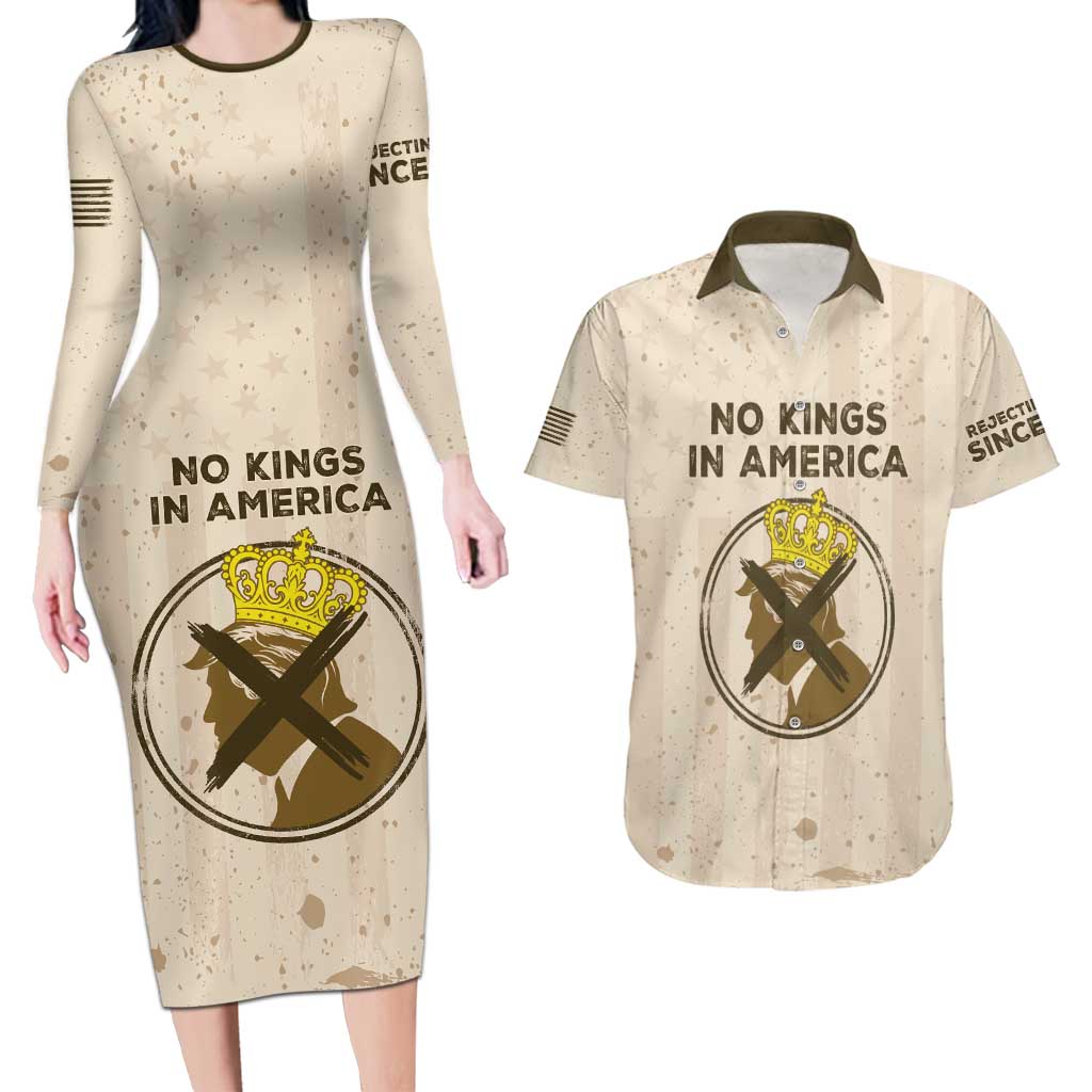 No Kings In America Couples Matching Long Sleeve Bodycon Dress and Hawaiian Shirt We The People - Wonder Print Shop