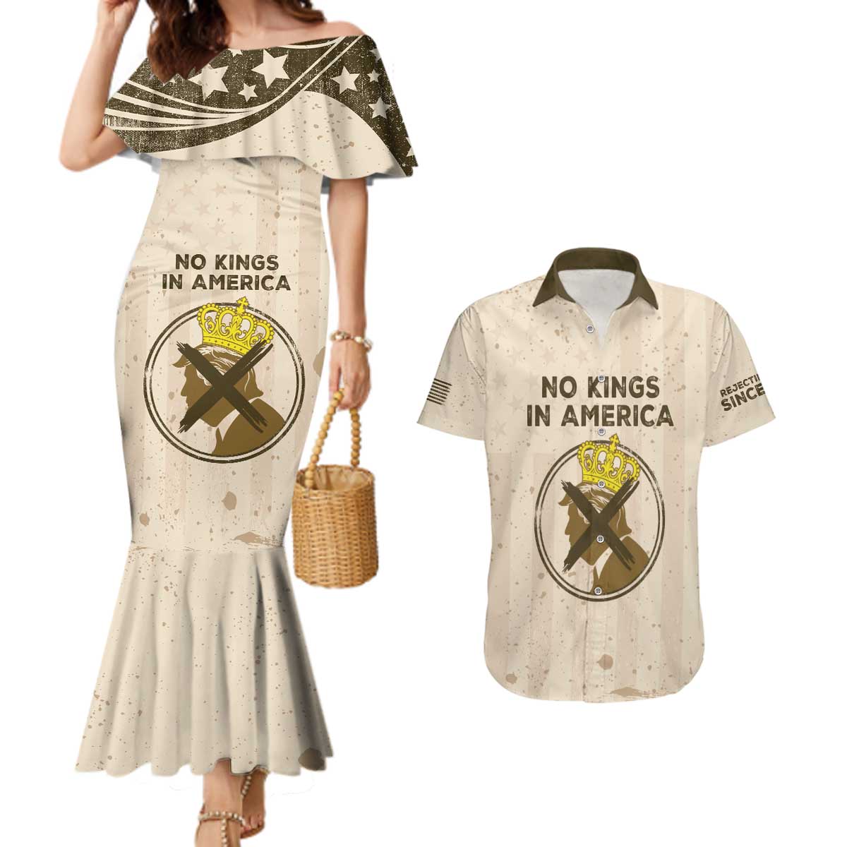 No Kings In America Couples Matching Mermaid Dress and Hawaiian Shirt We The People - Wonder Print Shop