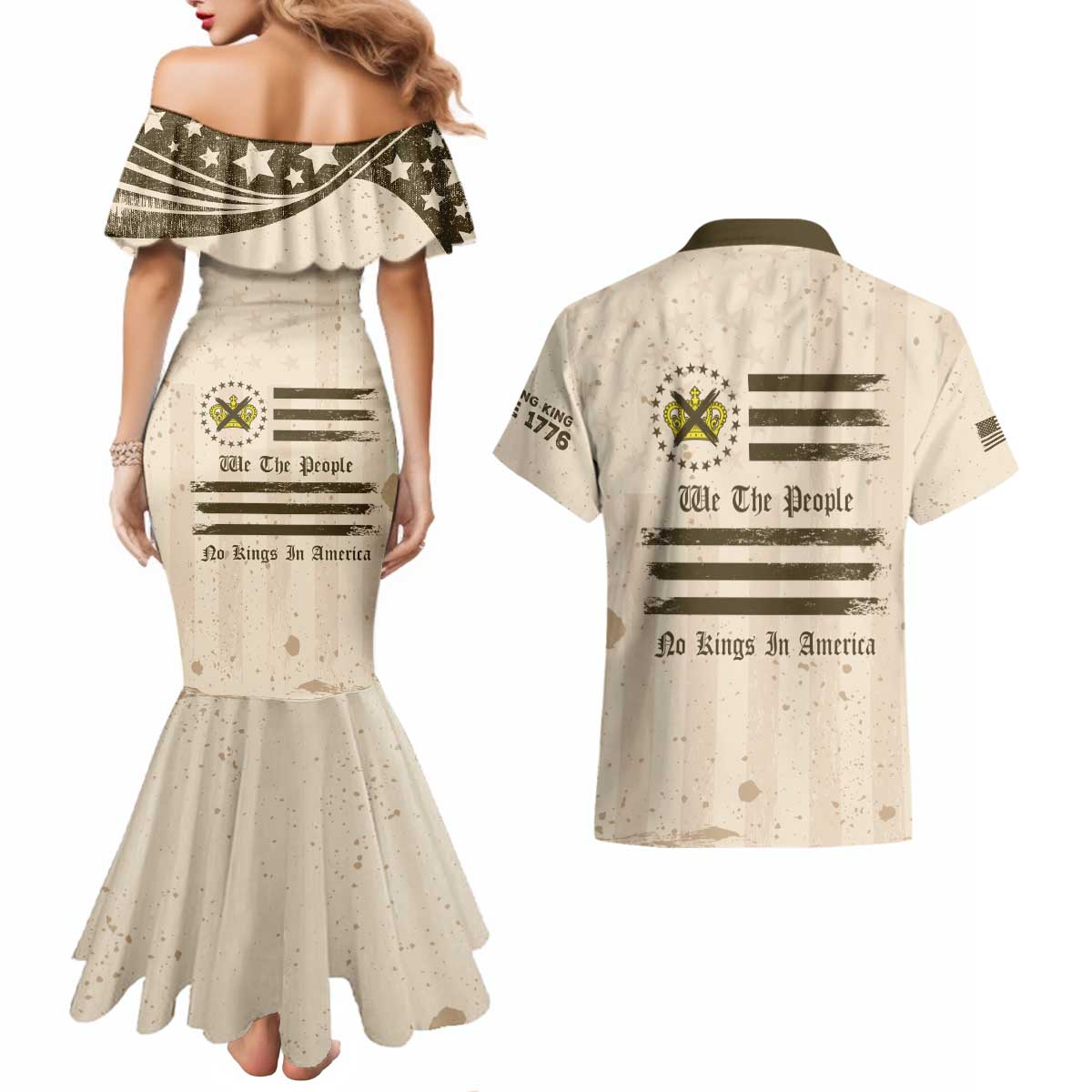 No Kings In America Couples Matching Mermaid Dress and Hawaiian Shirt We The People - Wonder Print Shop