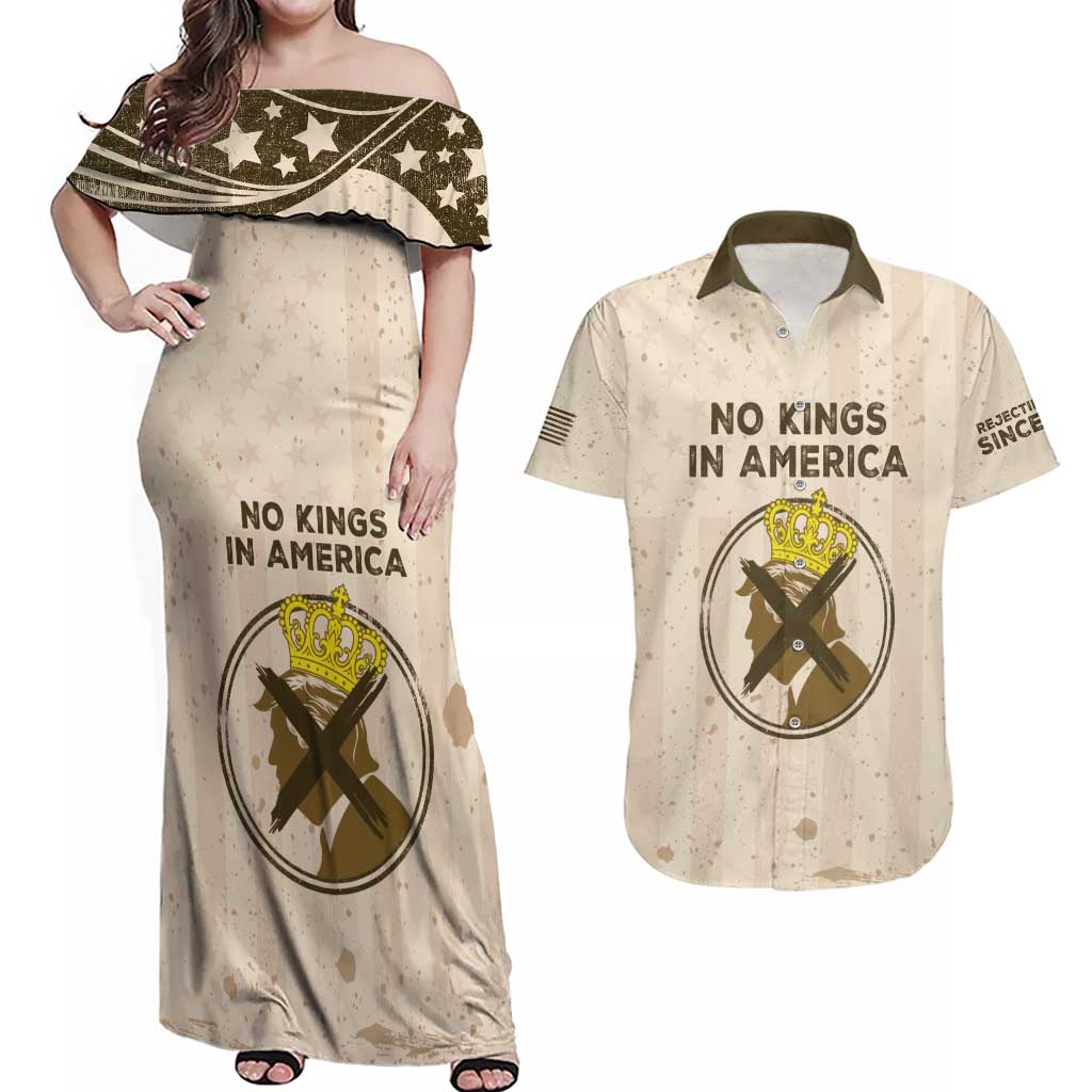 No Kings In America Couples Matching Off Shoulder Maxi Dress and Hawaiian Shirt We The People - Wonder Print Shop