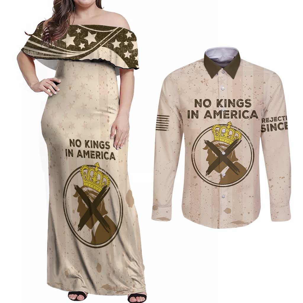 No Kings In America Couples Matching Off Shoulder Maxi Dress and Long Sleeve Button Shirt We The People - Wonder Print Shop
