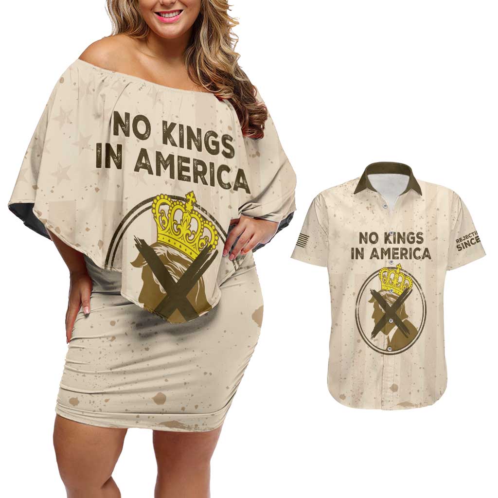 No Kings In America Couples Matching Off Shoulder Short Dress and Hawaiian Shirt We The People - Wonder Print Shop