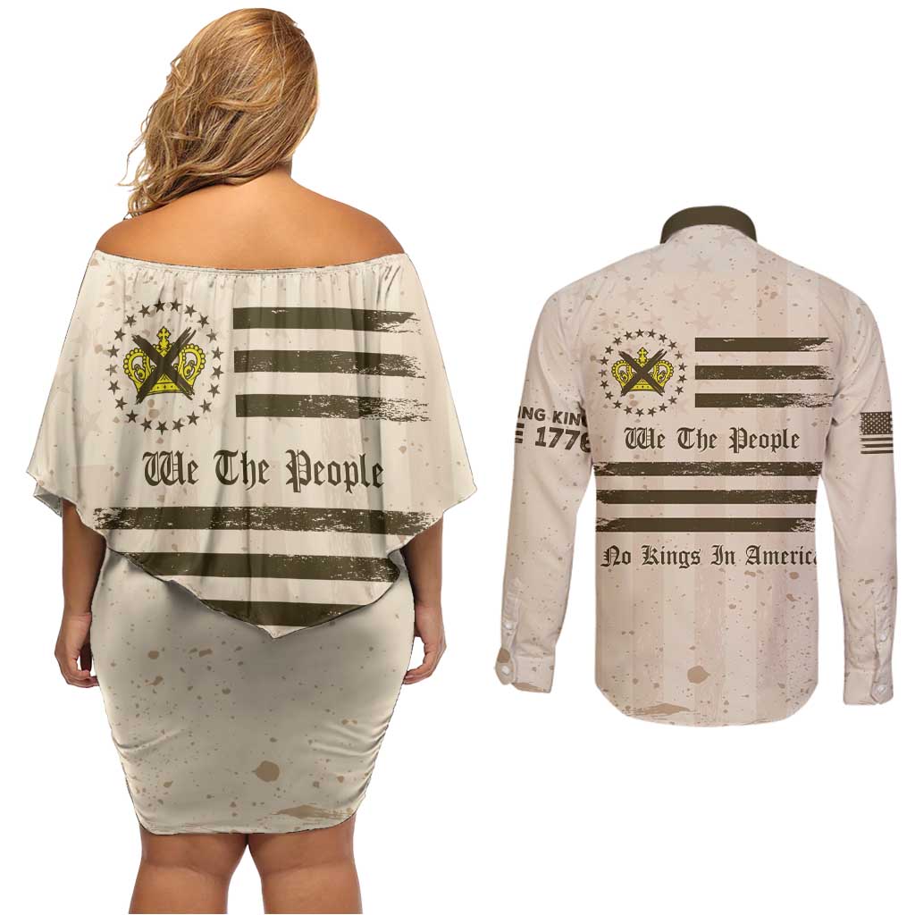 No Kings In America Couples Matching Off Shoulder Short Dress and Long Sleeve Button Shirt We The People - Wonder Print Shop