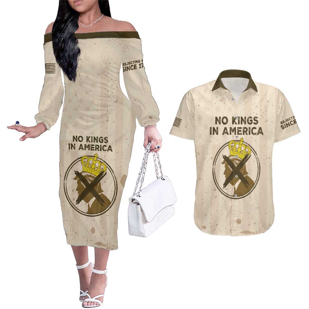 No Kings In America Couples Matching Off The Shoulder Long Sleeve Dress and Hawaiian Shirt We The People - Wonder Print Shop