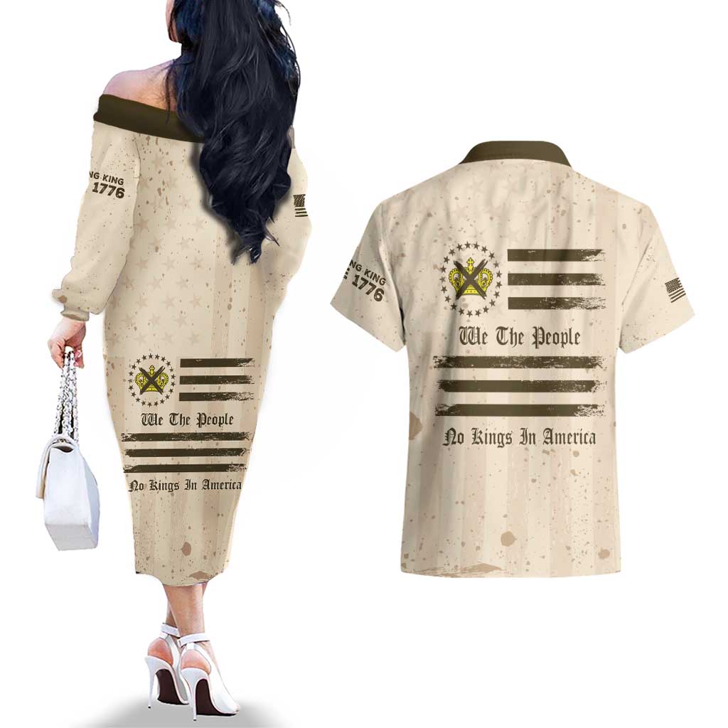 No Kings In America Couples Matching Off The Shoulder Long Sleeve Dress and Hawaiian Shirt We The People - Wonder Print Shop