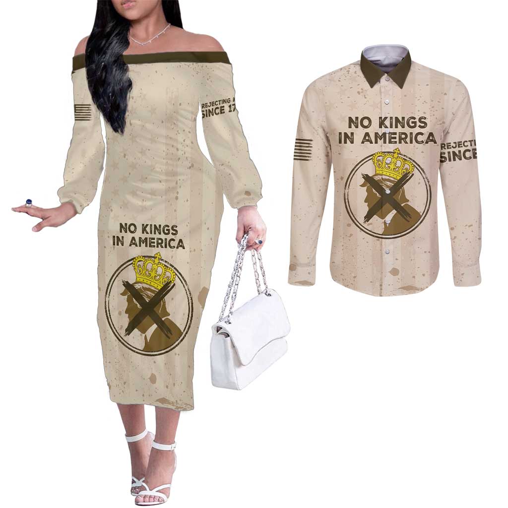 No Kings In America Couples Matching Off The Shoulder Long Sleeve Dress and Long Sleeve Button Shirt We The People - Wonder Print Shop