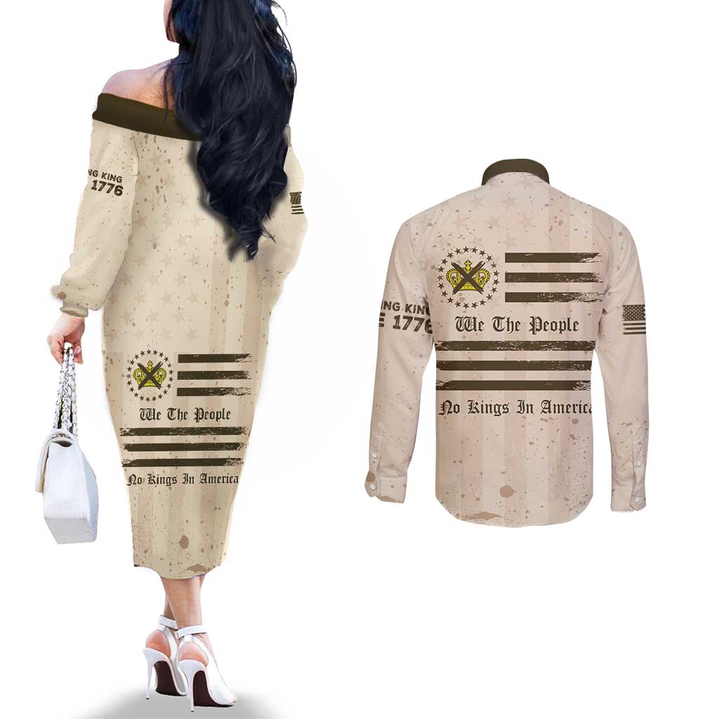 No Kings In America Couples Matching Off The Shoulder Long Sleeve Dress and Long Sleeve Button Shirt We The People - Wonder Print Shop